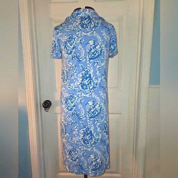 Lilly Pulitzer Sadie Polo Dress Blue Peri Turtley White Gold Buttons XS - Picture 4 of 10